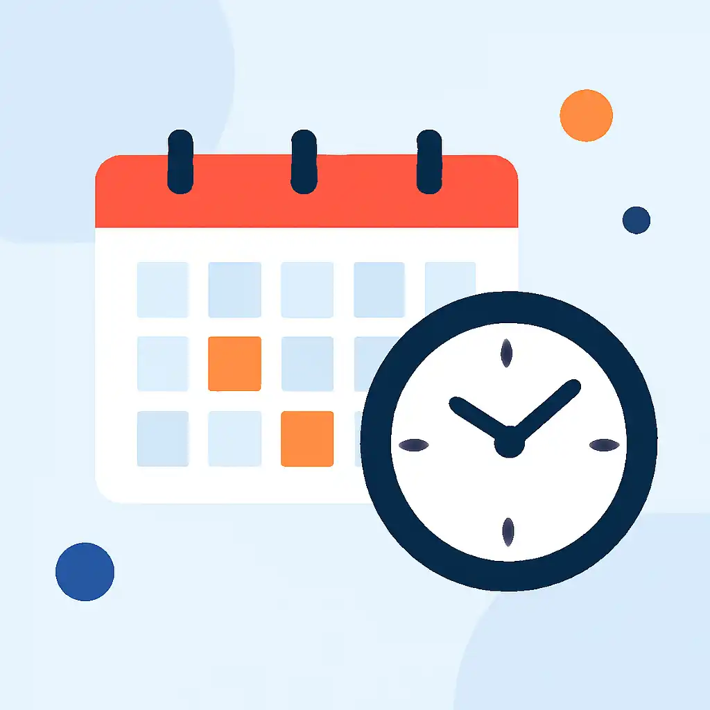 Calendar with clock: BDG Net timing and schedule visual
