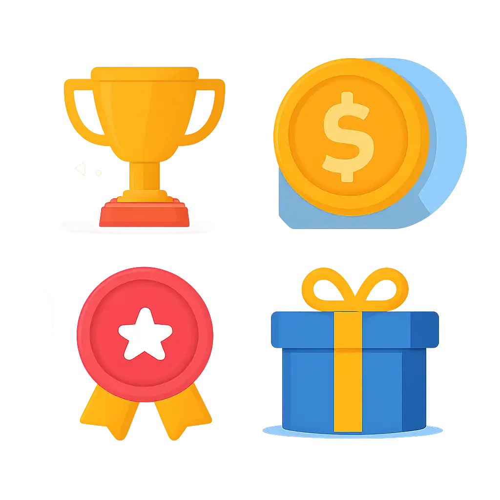 Trophy and reward icons: BDG Net bonuses graphic